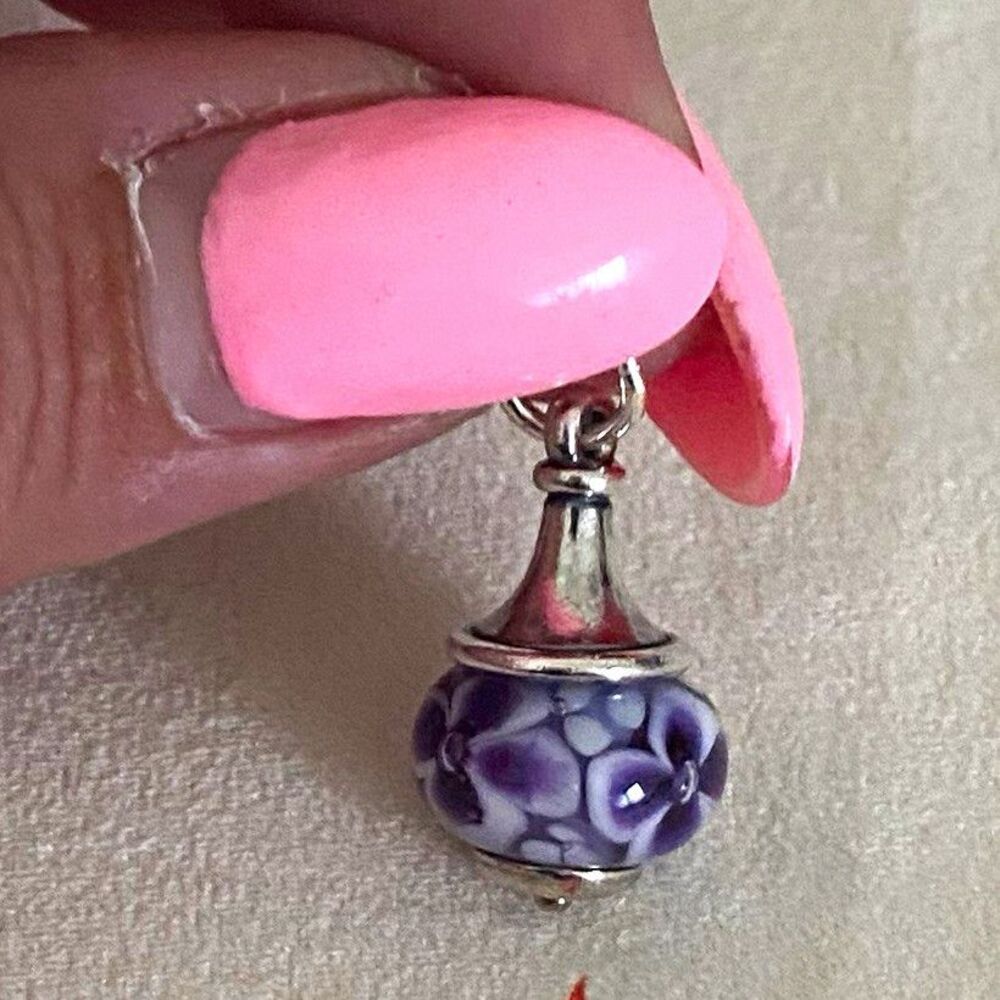 James Avery Retired Purple Flowers Glass Art Finial Charm